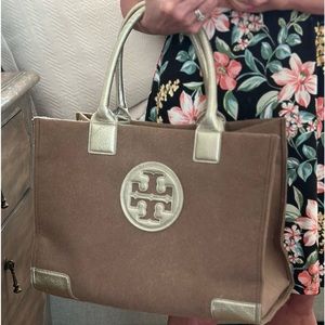 Tory Burch Tote Bag Large Ella Felt Leather Champagne Gold